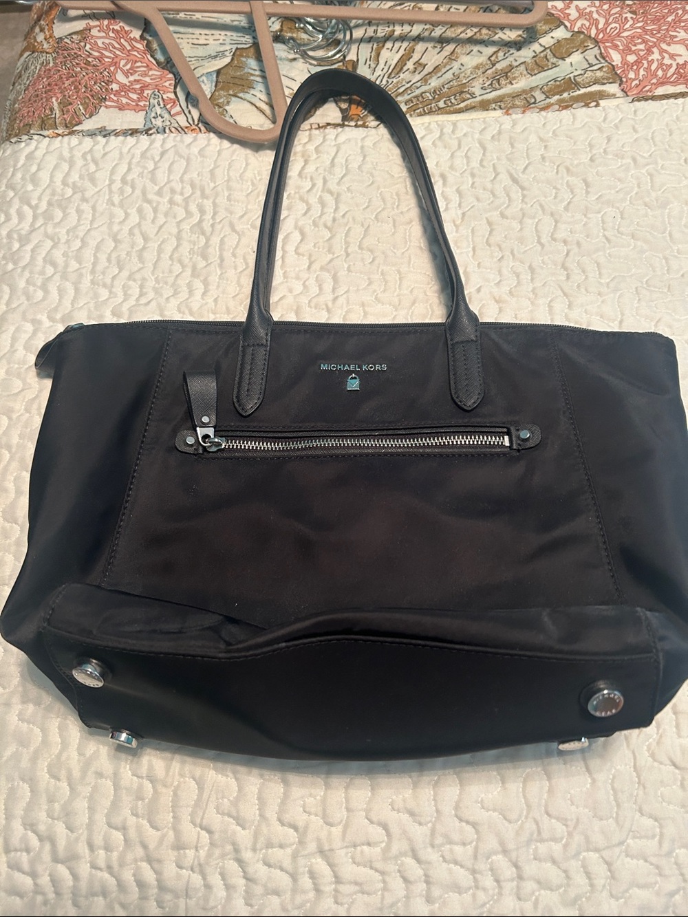 MICHAEL KORS Black Nylon Tote with Front Zip Pocket